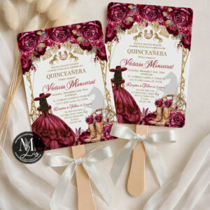Burgundy Gold Quinceañera Invitation