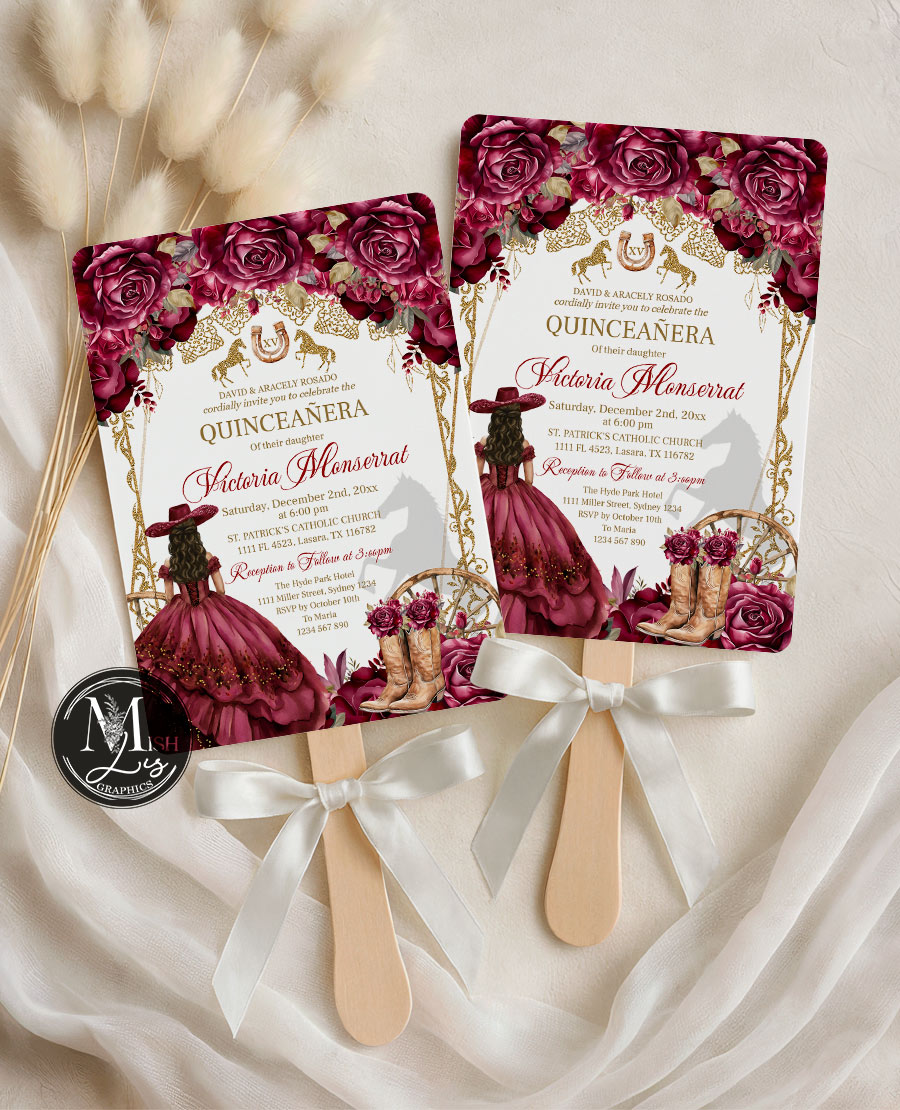 Burgundy Gold Quinceañera Invitation