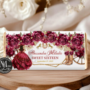 Burgundy Roses Quinceañera Chocolate Bar Wrappers