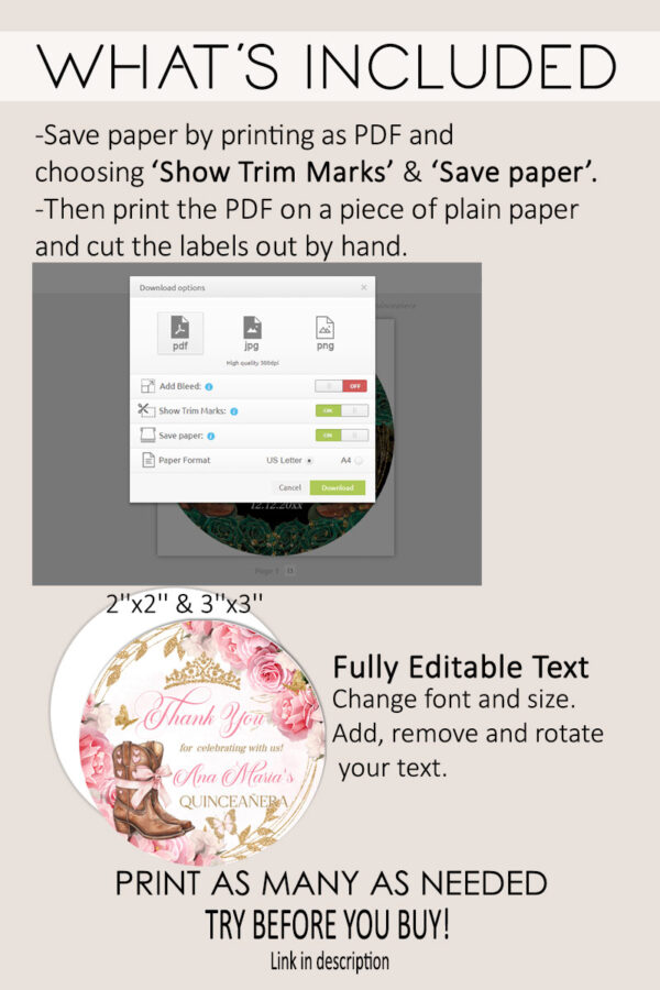 Country Western Quinceañera Labels