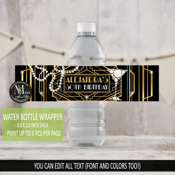 Great Gatsby Water Bottle Labels