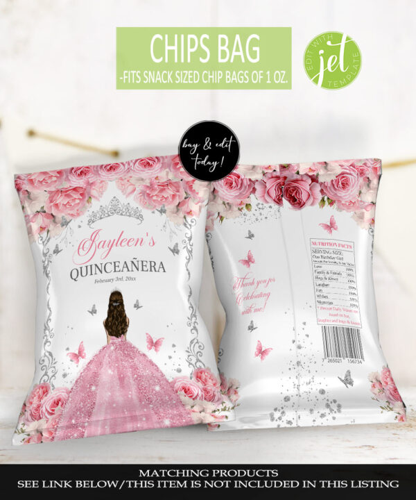 Pink Silver Quinceañera Chip Bag
