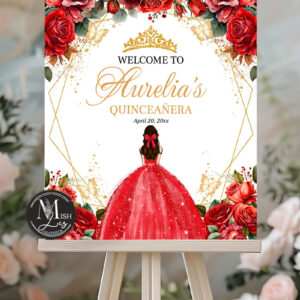 Red Roses Quinceañera Welcome Sign