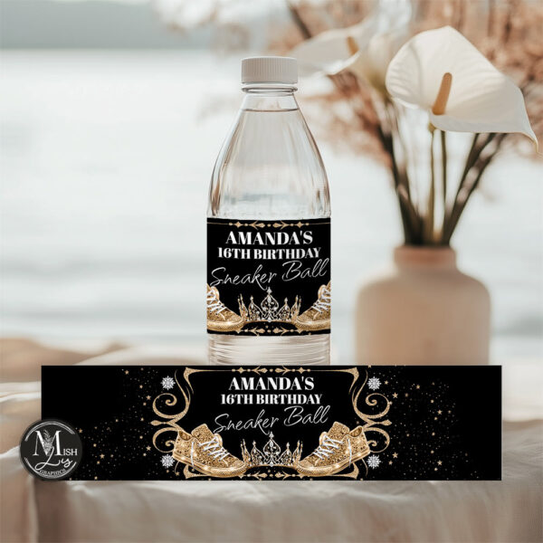 Royal Black & Gold Sneakers Water Bottle Labels