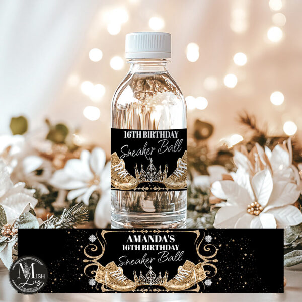 Royal Black & Gold Sneakers Water Bottle Labels