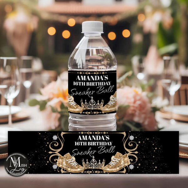 Royal Black & Gold Sneakers Water Bottle Labels