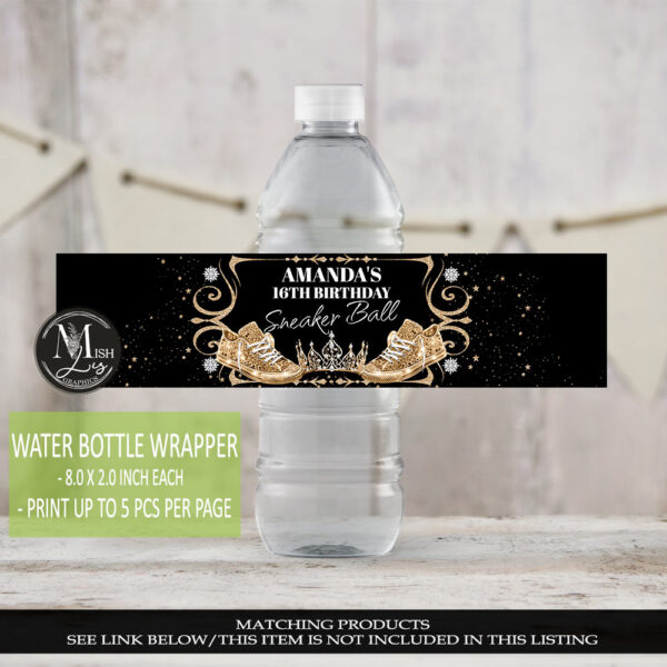 Royal Black & Gold Sneakers Water Bottle Labels