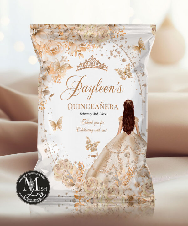 Beige Champagne Roses Quinceañera Chip Bag