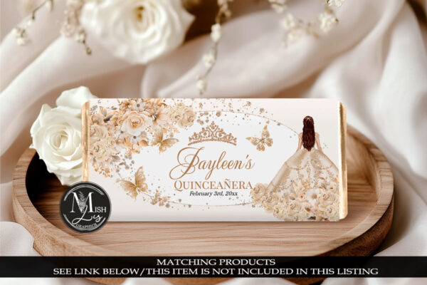 Beige Champagne Quinceañera Chocolate Wrapper