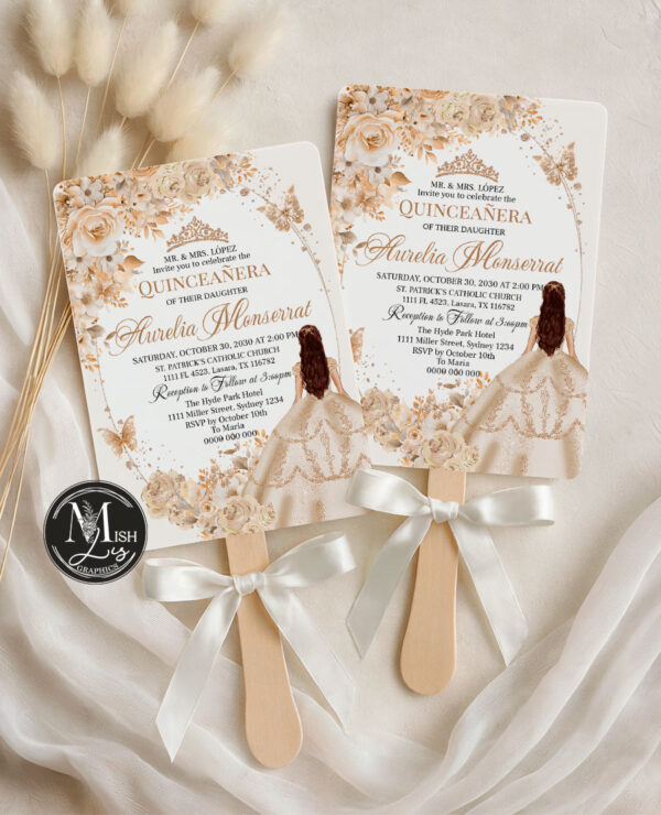 Beige Champagne Quinceañera Invitation