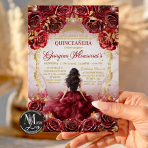 Red Burgundy Quinceañera Invitation