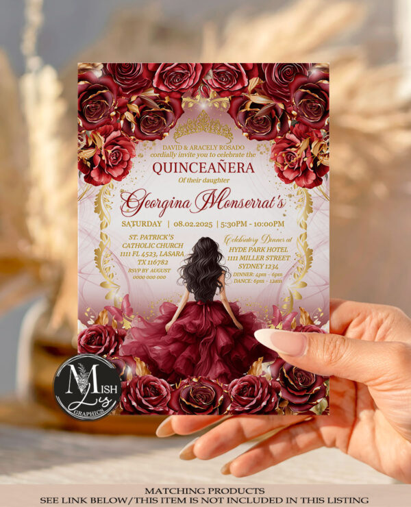 Red Burgundy Quinceañera Invitation