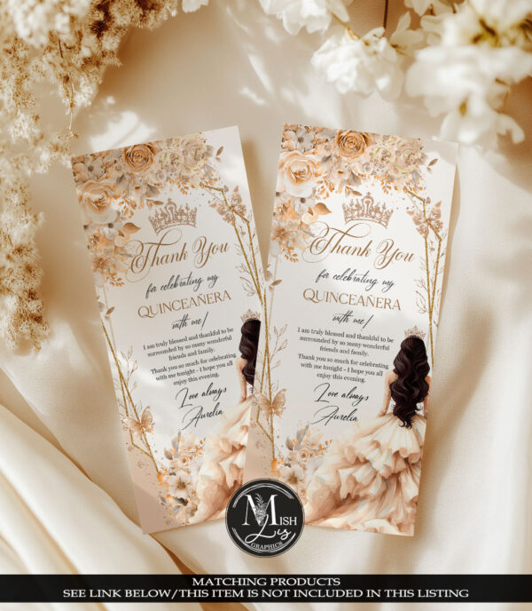 Beige Champagne Quinceañera Save the Date | Gold Crown Princess - Image 6