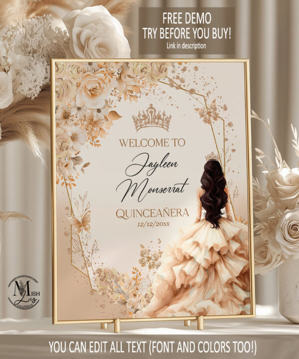 champagne-quinceanera-welcome-sign