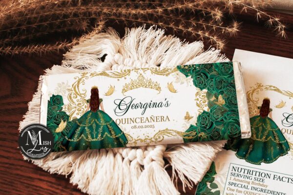 Emerald Green Candy Wrapper with Floral Design