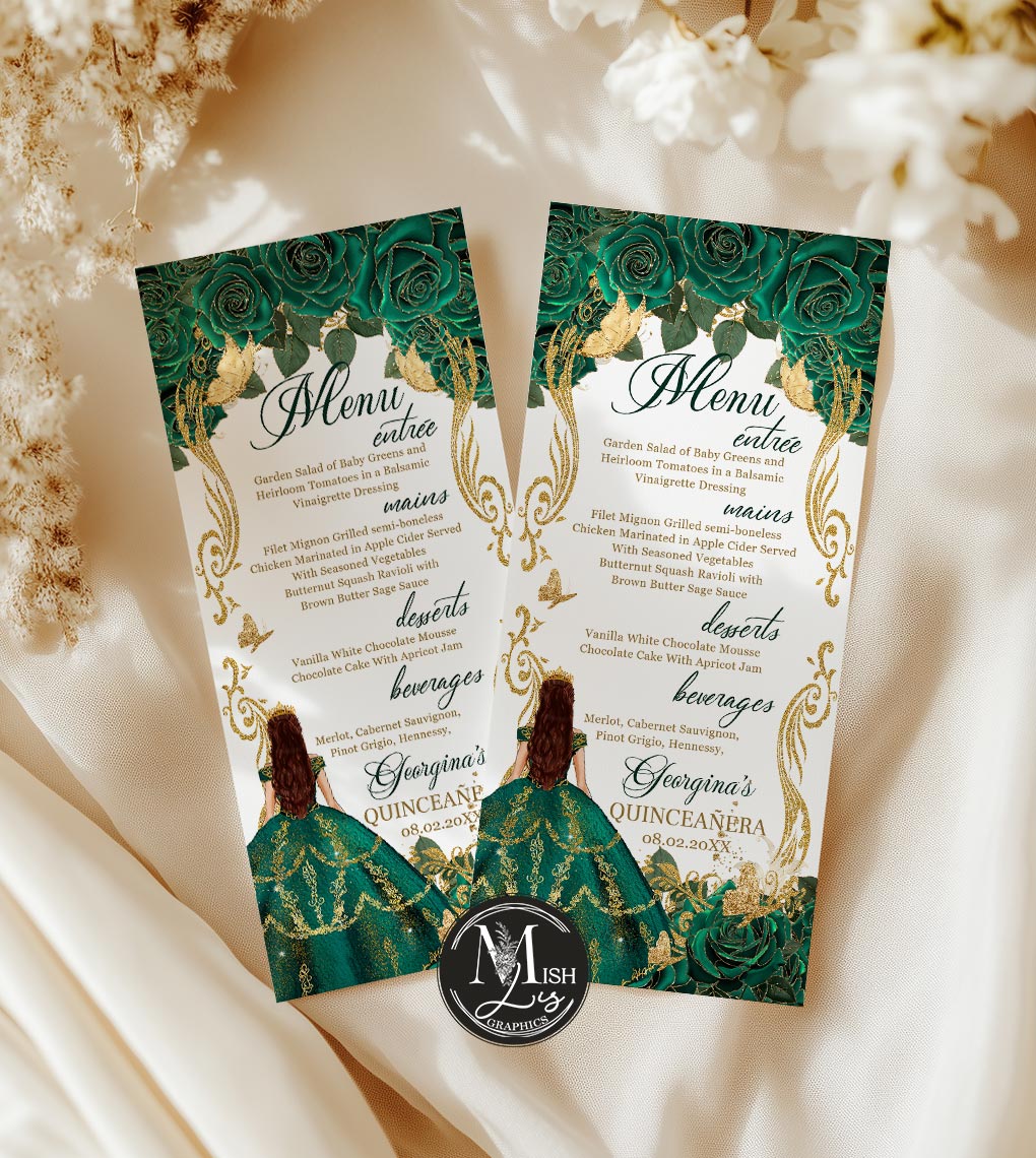 emerald-green-quinceanera-menu-card