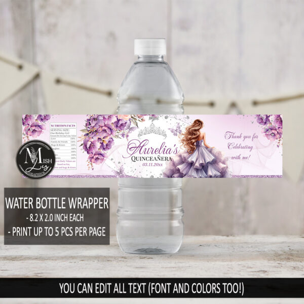 lavender-quinceanera-water-bottle-labels