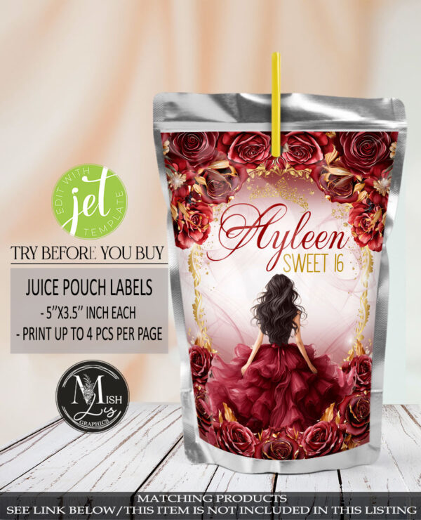 red-burgundy-quinceanera-juice-pouch-labels