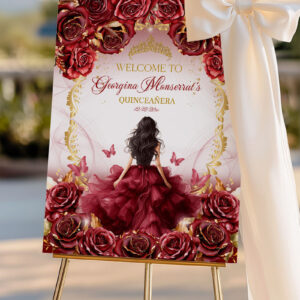 red-burgundy-quinceanera-welcome-sign