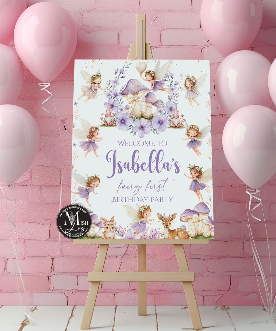 Fairy First Birthday Welcome Sign | Magical Enchanted Garden Poster for Girl Party - Image 3