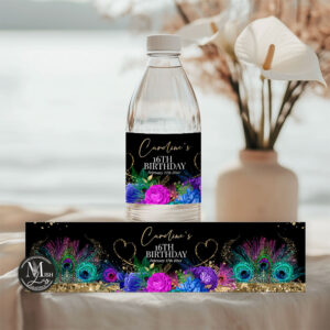 peacock-birthday-water-bottle-label